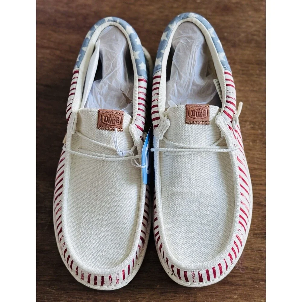 Men’s Size 8 HEYDUDE Wally Funk Americana Stars American Flag 43633-9CW